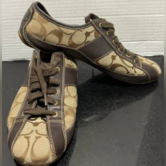 Coach Suee Brown Leather Canvas sneaker monogram classic comfort versatile US9 - Picture 2 of 6